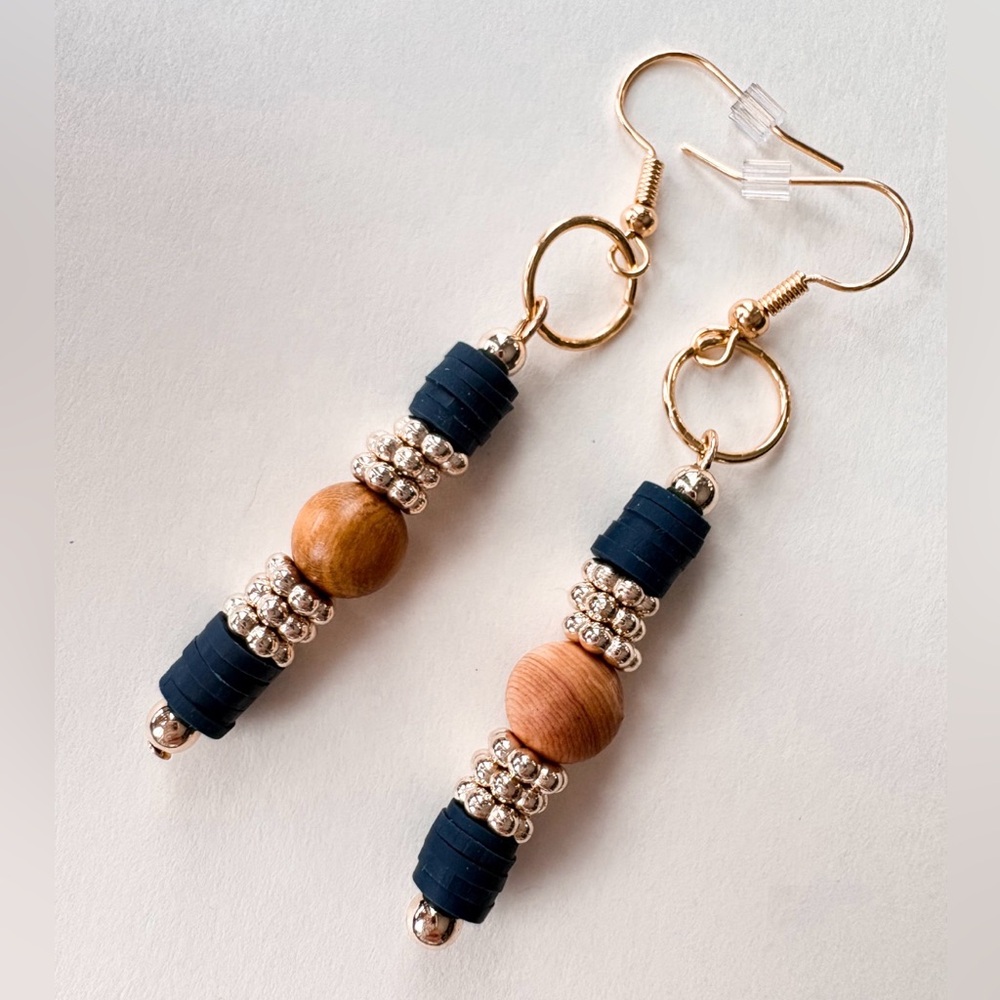 Chic Gold and Black Beaded Earrings
